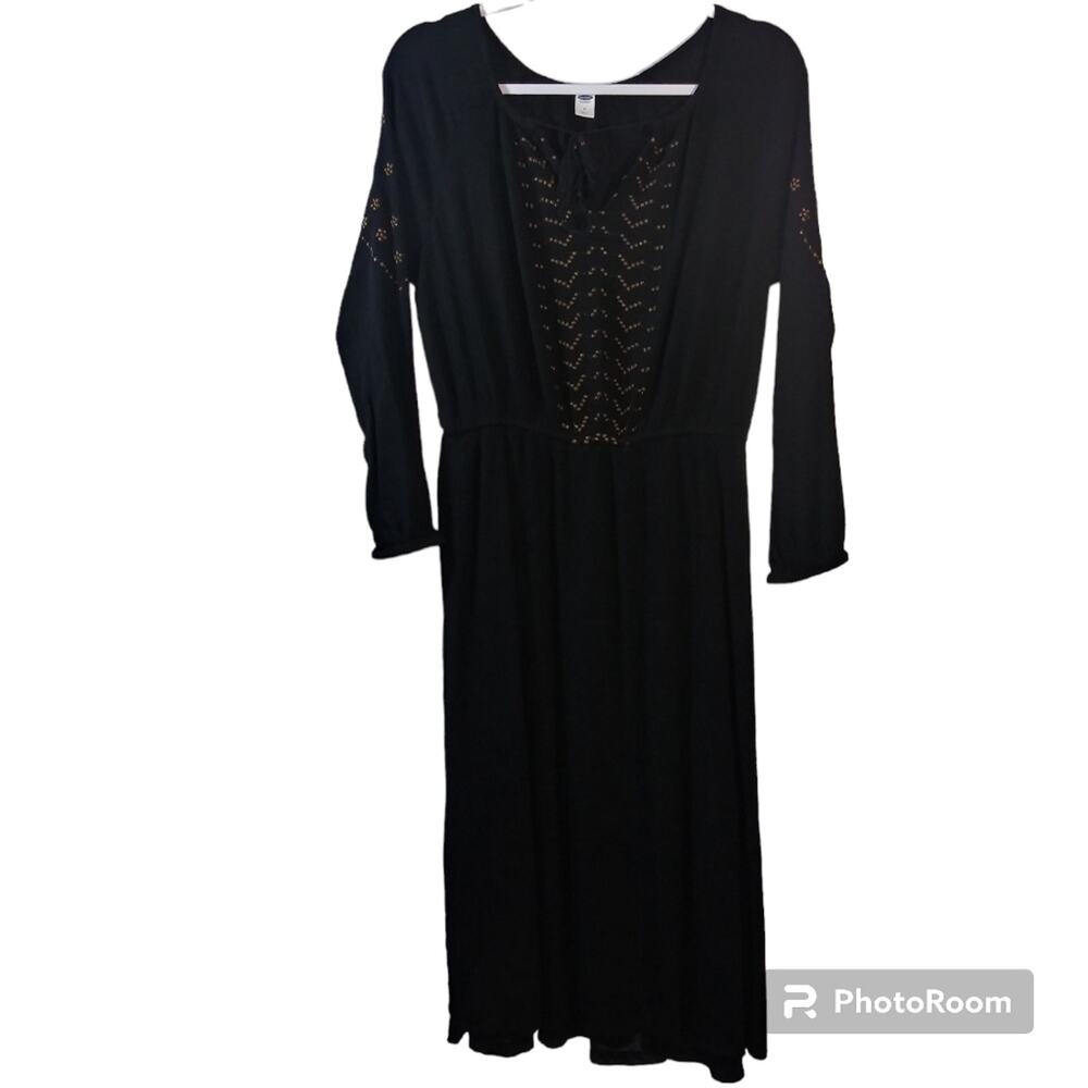 Old Navy Black Long Sleeve Embroidered Black Jack Dress Size M